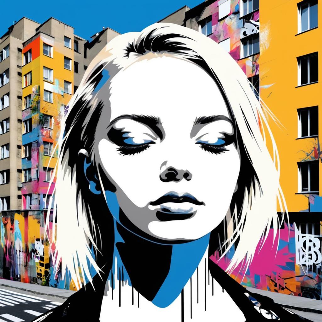 Urban Street Art Girl in Collage Style