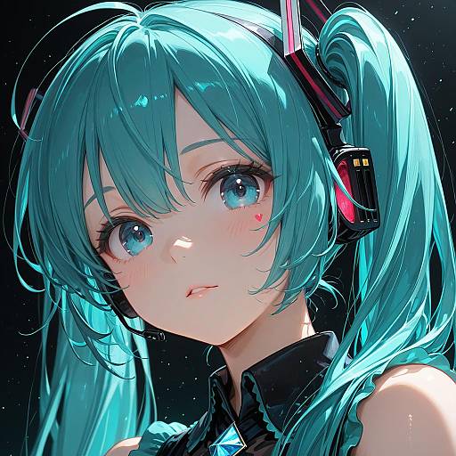 Illustration of Hachune miku, vocaloid in the style of Salamander (hop-step)