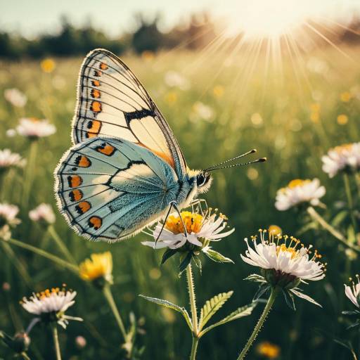 Butterfly on Flower in Sunlit Meadow