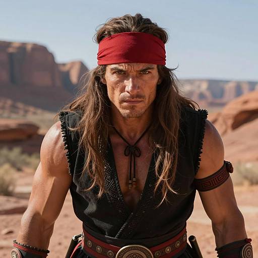 Intense Warrior in Red Rock Landscape