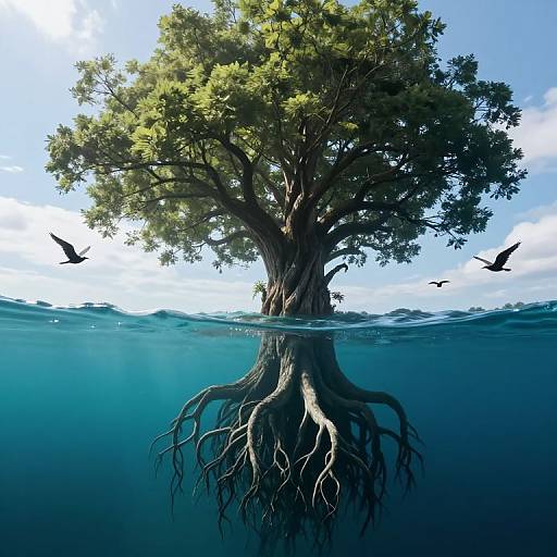 Majestic Gravity-Defying Tree in Forest