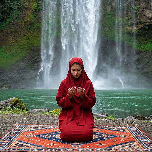Sufi Woman Praying by Waterfall