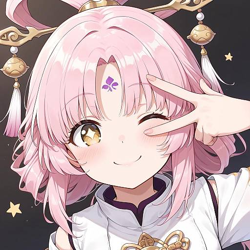 Anime Girl with Pink Hair and Star Eye