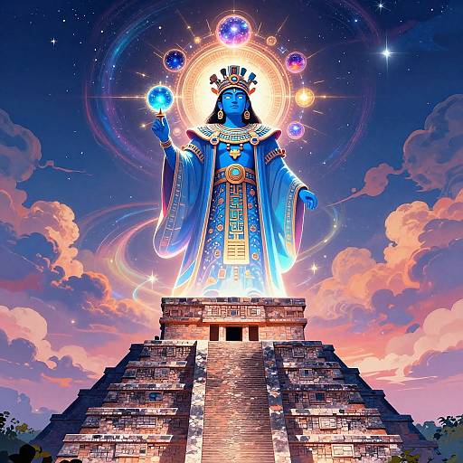 Majestic Blue Itzamna Over Maya Pyramid
