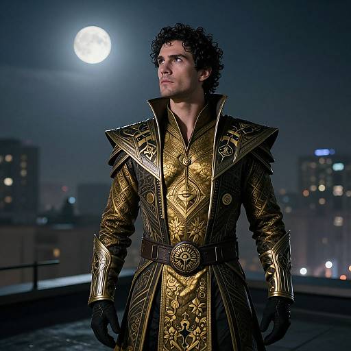 Mystique Man on Moonlit Rooftop