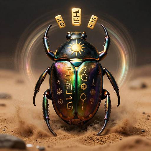 Obsidian Scarab: Iridescent Sun Guardian