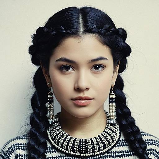 Young Woman with Braided Hair and Beaded Jewelry