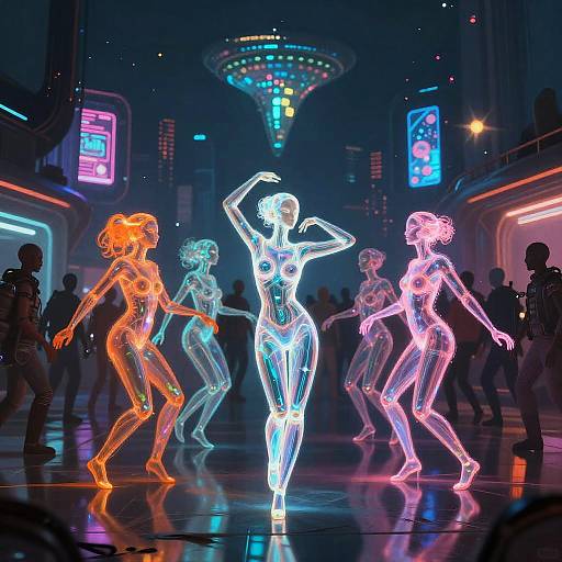 Holographic Dancers in Futuristic Alien City