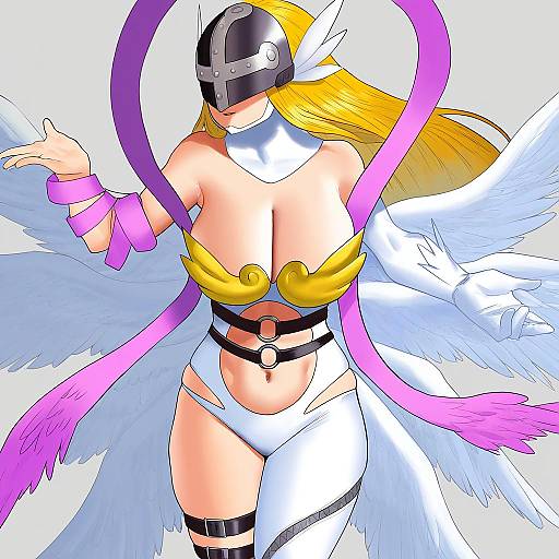 Illustration of Angewomon, digimon in the style of Cessa