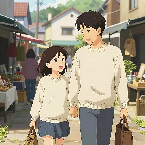 Father and Daughter Cozy Market Walk