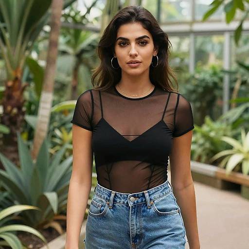 Stylish Woman in Botanical Garden