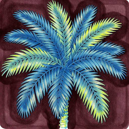 Vibrant Azure Palm Ink Silhouette