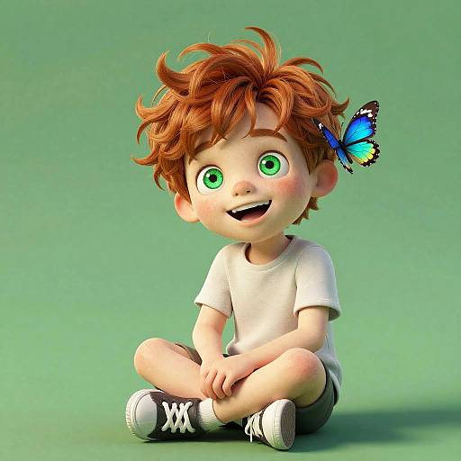 Playful Red-Haired Boy with Butterfly