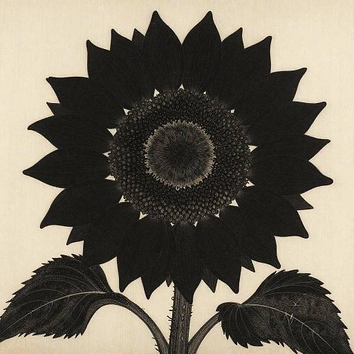 Ukiyo-e Black Sunflowers in Hokusai Style
