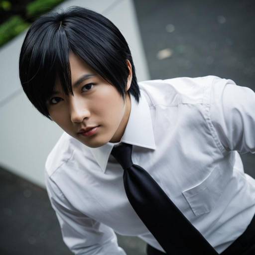 Young Asian Man in White Shirt and Black Tie