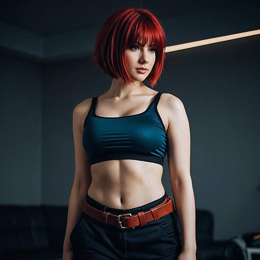 Red-haired Woman in Crop Top and Belt