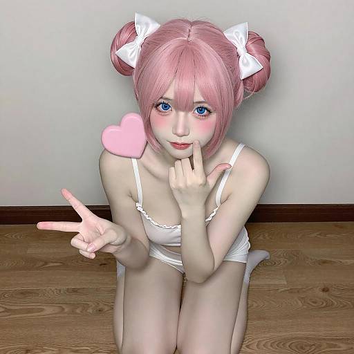 Pink-Haired Woman with Heart Object