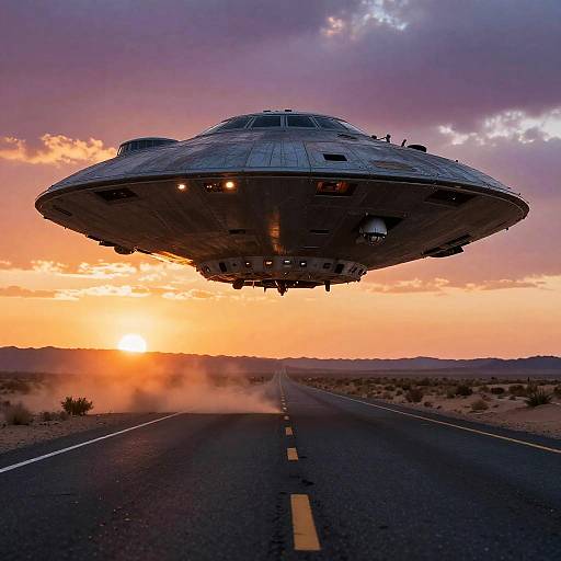 Realistic UFO Landing at Desert Highway