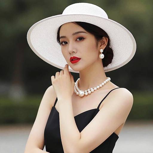 Elegant Woman in Wide-Brimmed Hat