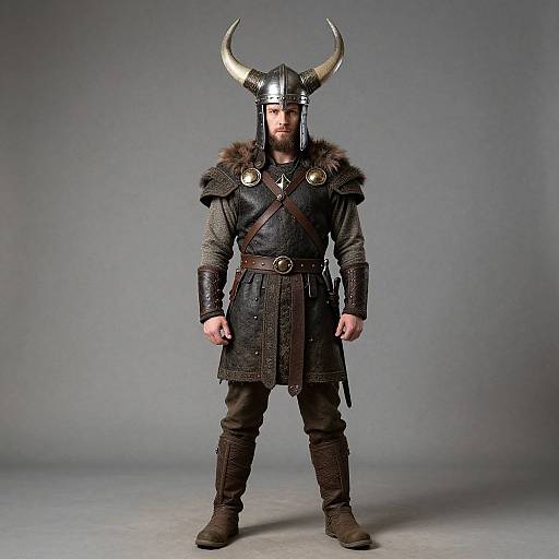 Viking Warrior in Horned Helmet