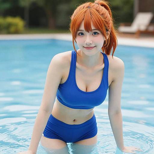 Young woman in blue sportswear in pool