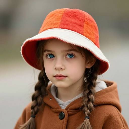 Young Girl with Braided Hair and Hooded Hat