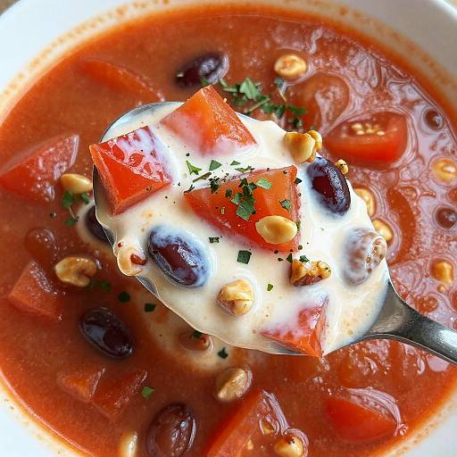 Close-Up of Creamy Tomato Soup Spoon