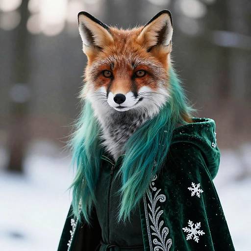 Fox in Emerald Green Velvet Cloak with Gradient Hair