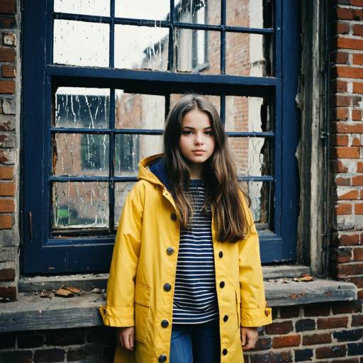 Girl in Yellow Raincoat by Weathered Window