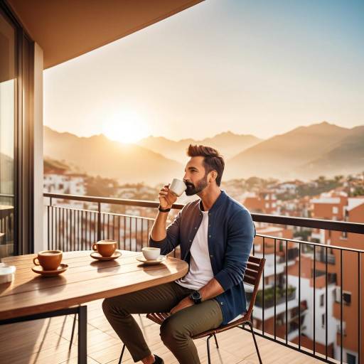 Man Enjoying Coffee on Modern Balcony