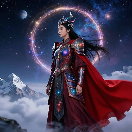 Celestial Warrior Under Cosmic Sky
