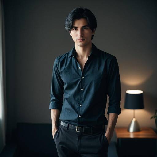 Confident Young Man in Casual Dark Shirt