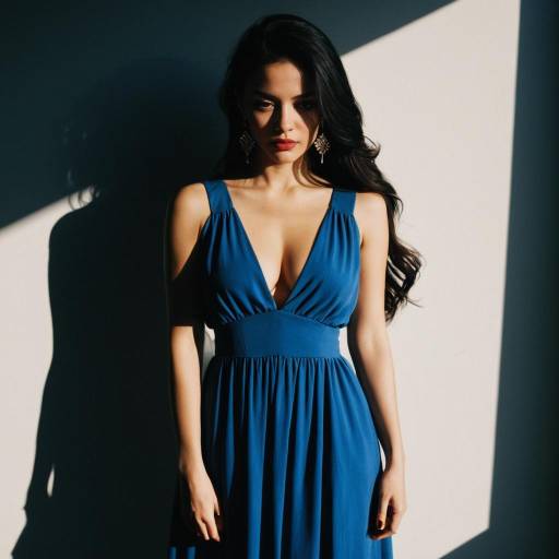 Woman in Blue Dress with Dramatic Lighting