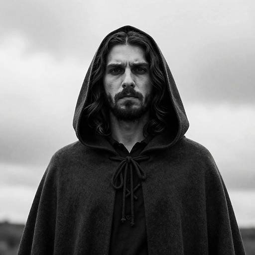 Intense Bearded Man in Cloak Portrait
