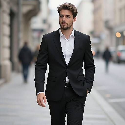 Confident Young Man in Black Suit