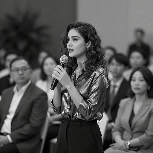Black-and-White Singer in Metallic Blouse