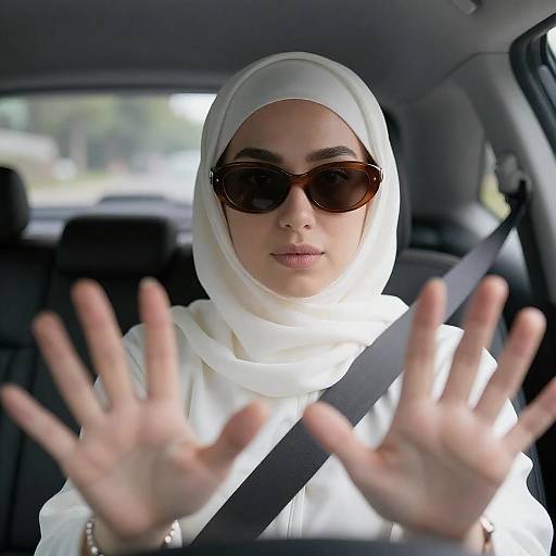 Woman Driving with Hijab and Sunglasses