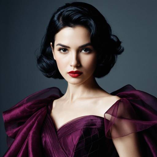 Glamorous Woman in Plum Organza Dress