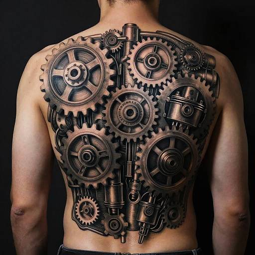 Futuristic Mechanical Back Tattoo Design