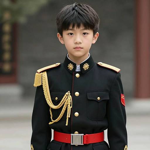 Asian Boy in Embroidered Military Uniform