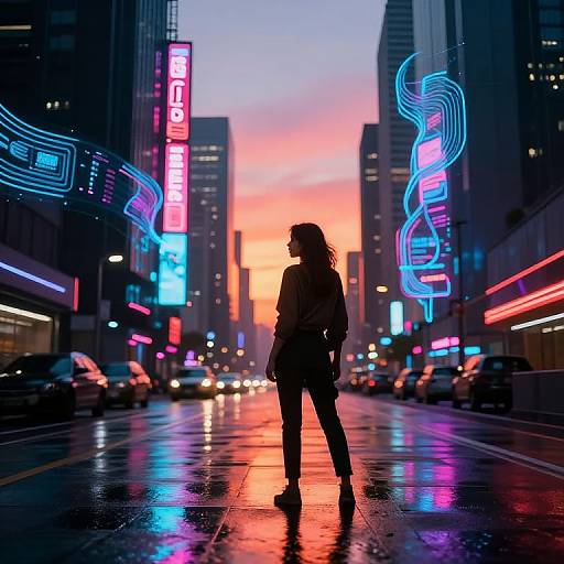 Cyberpunk Cityscape at Sunset