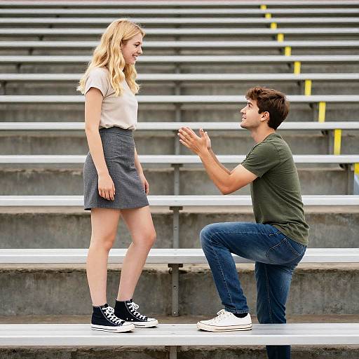 Young Couple Interacting on Bleachers