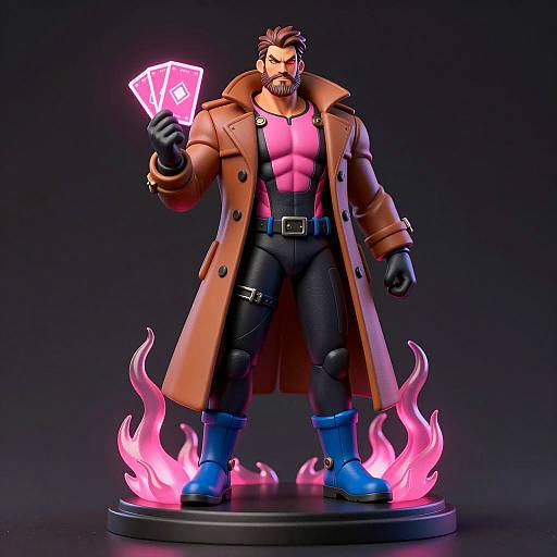 Muscular Man with Glowing Cards Figurine