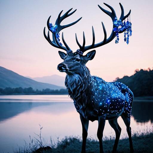 Sapphire Stag by Serene Dusk Lake