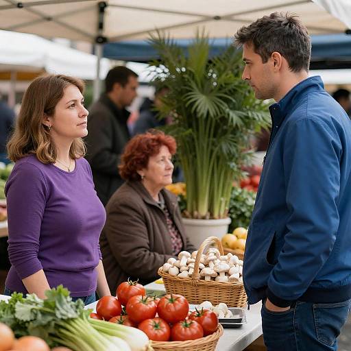 Man and Woman at Outdoor Market Stall