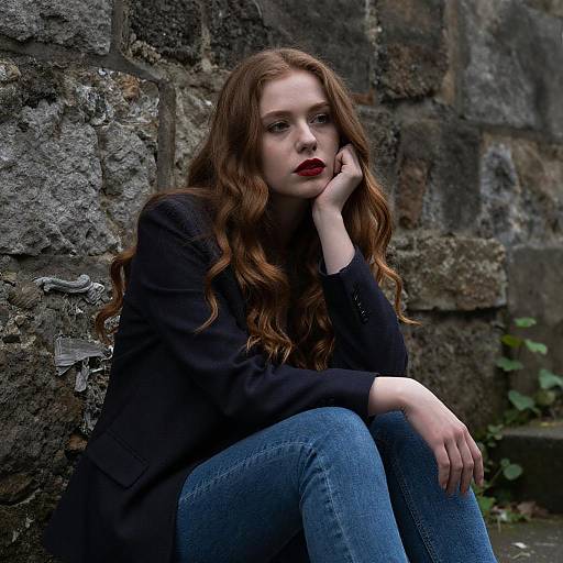 Moody Portrait of Woman by Stone Wall