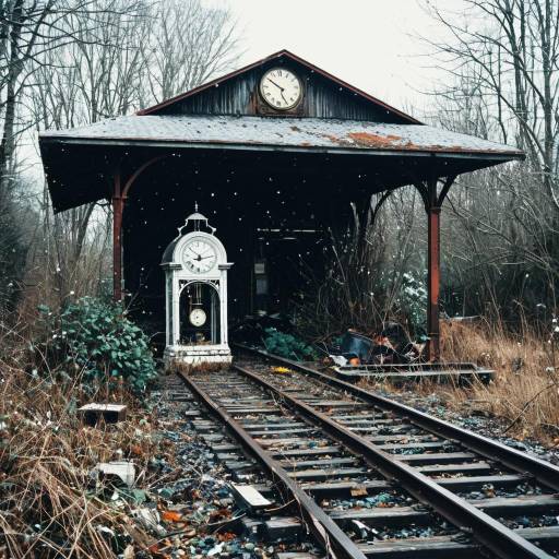 Abandoned Railway Station with Old Clock in Winter
