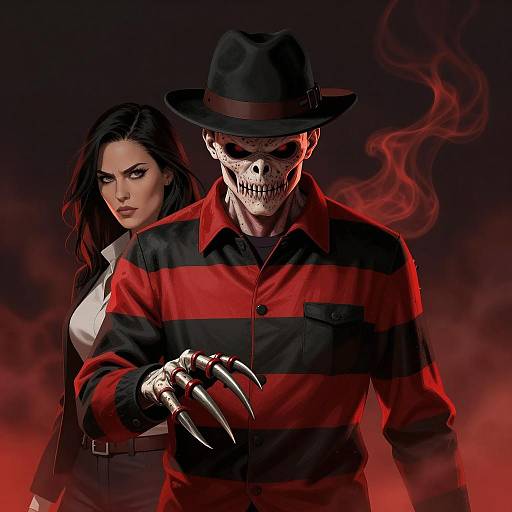 Freddy Krueger and Dark-Haired Woman Illustration