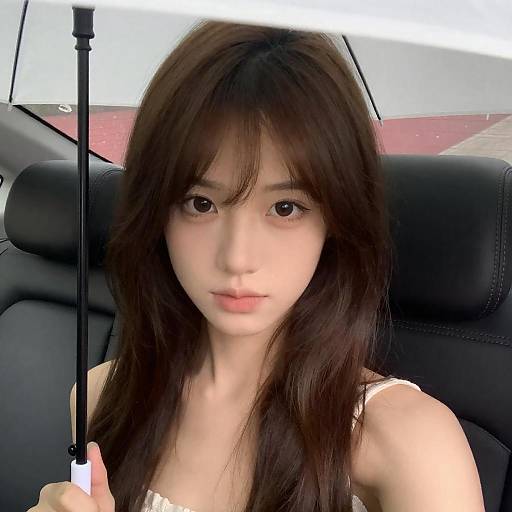 Young Woman with Umbrella in Car