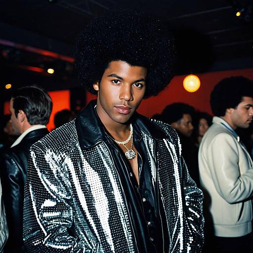 Man in Disco Costume with Afro and Shiny Jacket